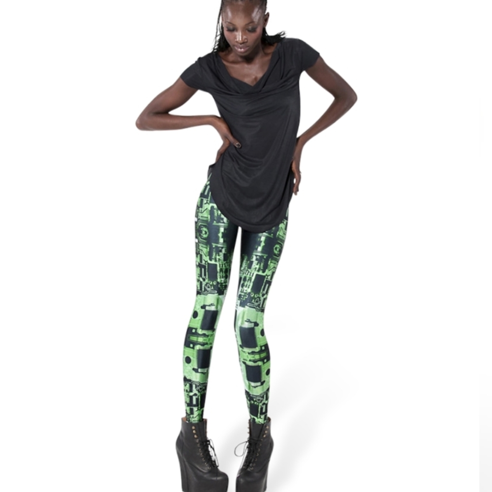 Blackmilk Circuit Board Green/black Leggings women's small tech computer nerdy